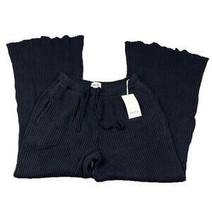 MATE THE LABEL WOMEN'S ORGANIC COTTON WAFFLE KNIT WIDE LEG PANTS NEW BLACK